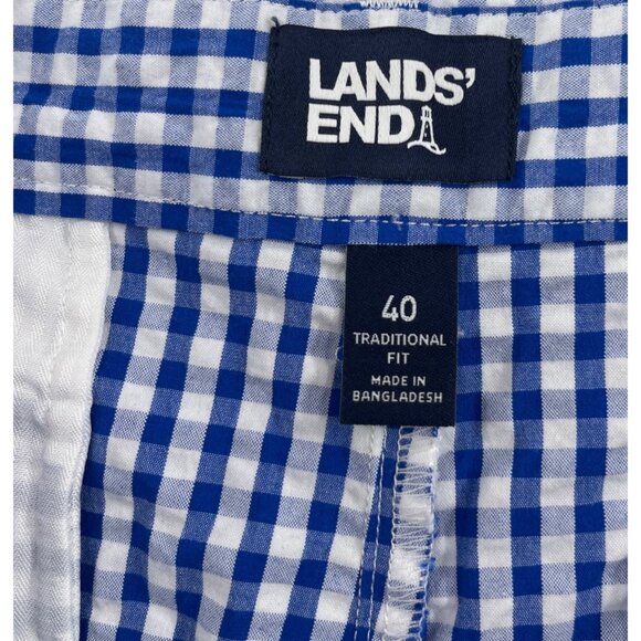 Lands End Mens Blue Gingham Check Shorts Size 40 Traditional Fit Cotton Blend - Picture 2 of 4